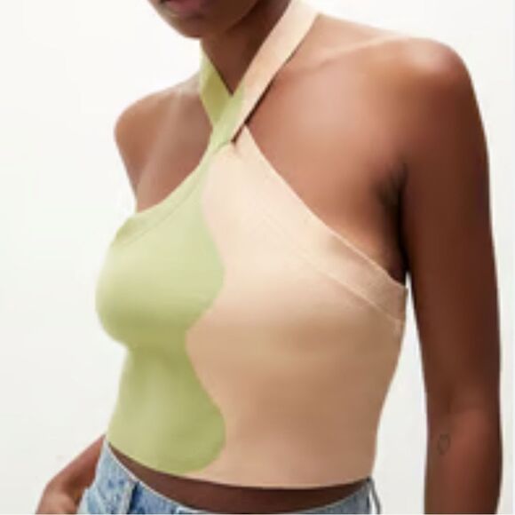 Pacsun LA Hearts Tan Green Retro Halter Top Women’s Small - Picture 1 of 5